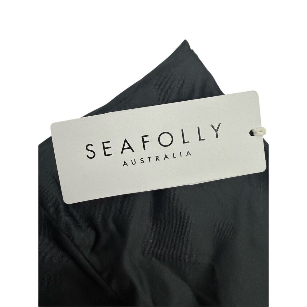 NWT Seafolly Roll Top High Waisted Bikini Bottom Black Wet Look Faux Leather 8 - Picture 9 of 16